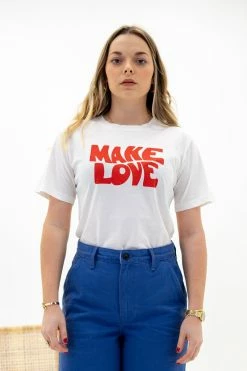 Femme T-Shirt Make Love - White - Thinking Mu