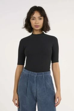 Femme T-shirt Rib High Neck SS - Knowledge Cotton Apparel